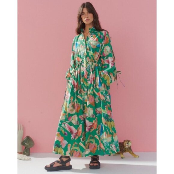 💕ALEMAIS💕 Arlo Shirt Dress ~ Multi-Color Abstract Watercolor Floral Print 8 - Picture 2 of 16